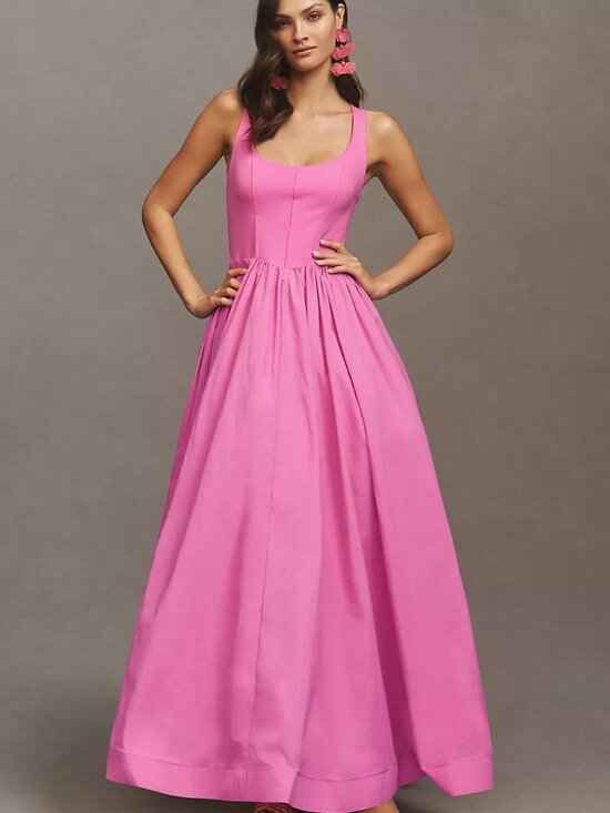 BHLDN Dresses & Skirts - NEW BHLDN Jemma Scoop-Neck Corset Fit & Flare Maxi Dress Pink Large